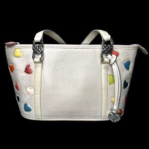 Brighton Fresca Shoulder Bag Ivory Purse Leather Pastel Hearts Spring